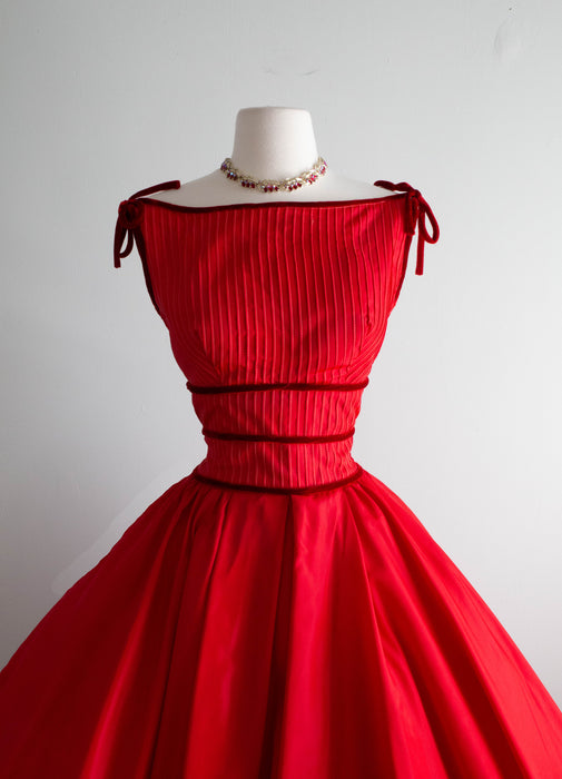 Vintage 1950's Crimson Tide Red Taffeta Party Dress / Medium