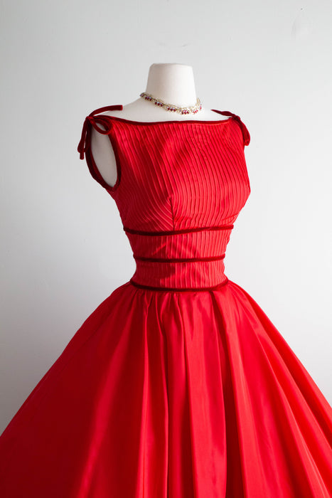 Vintage 1950's Crimson Tide Red Taffeta Party Dress / Medium