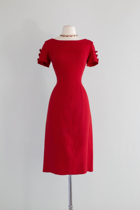 Iconic Late 1950's Anne Fogarty Cherry Red Wiggle Dress With Bow Sleev Xtabay Vintage Iconic Late 1950's Anne Fogarty Cherry Red Wiggle Dress With Bow Sleev Xtabay Vintage