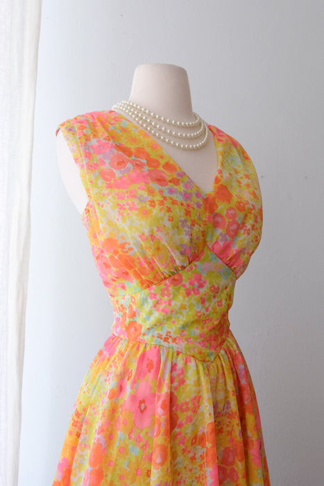 Gorgeous 1960's Electric Floral Party Dress / Sz M