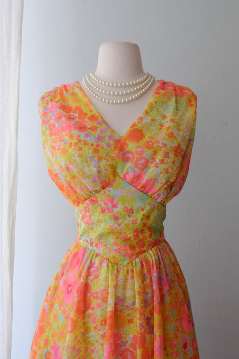 Gorgeous 1960's Electric Floral Party Dress / Sz M