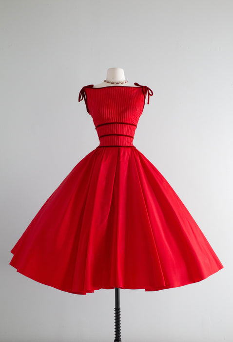 Vintage 1950's Crimson Tide Red Taffeta Party Dress / Medium