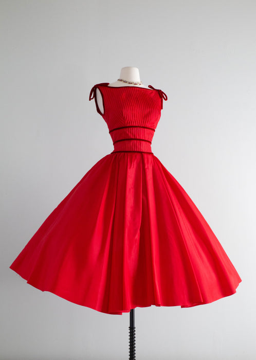 Vintage 1950's Crimson Tide Red Taffeta Party Dress / Medium