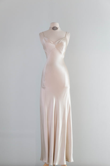 Sublime 1990's Plein Sud Oyster Satin Bias Cut Liquid Satin Gown / SM   Xtabay Vintage