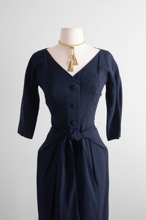 Glamorous 1950's Suzy Perette Navy Blue Cocktail Dress / Small