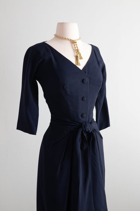 Glamorous 1950's Suzy Perette Navy Blue Cocktail Dress / Small