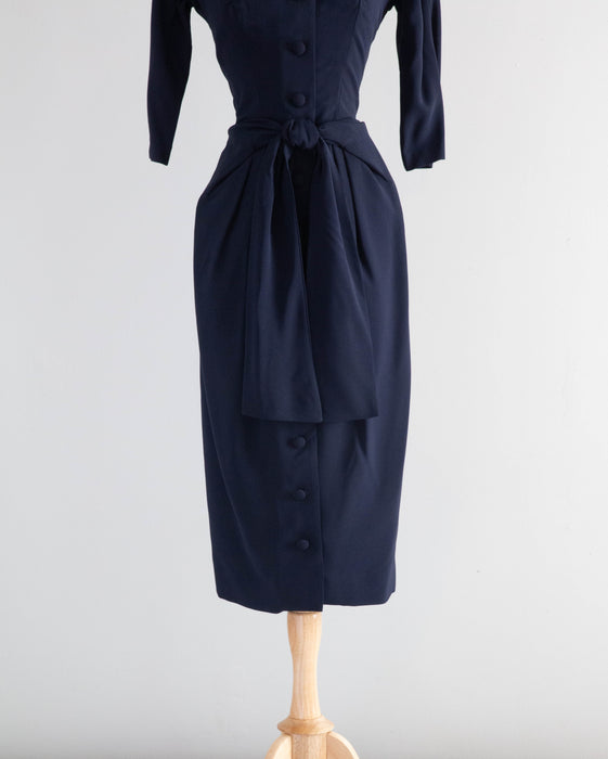 Glamorous 1950's Suzy Perette Navy Blue Cocktail Dress / Small