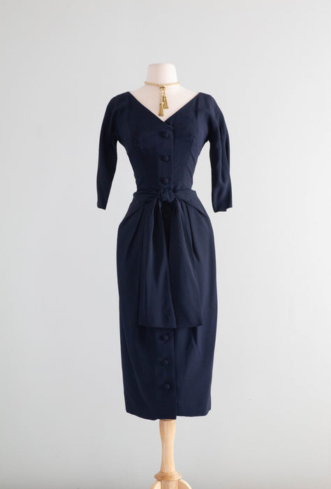 Glamorous 1950's Suzy Perette Navy Blue Cocktail Dress / Small