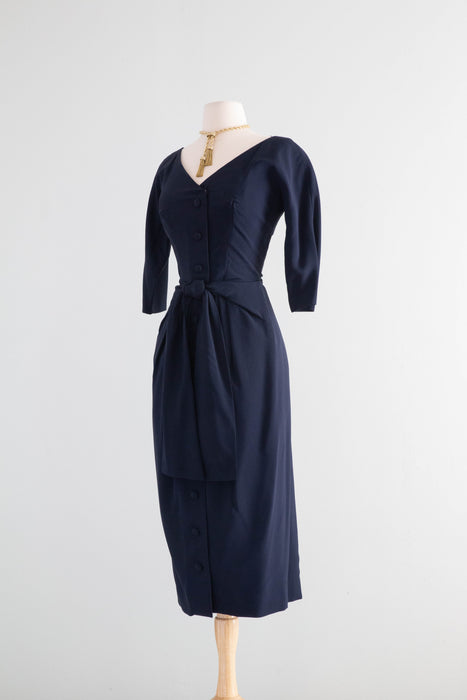 Glamorous 1950's Suzy Perette Navy Blue Cocktail Dress / Small