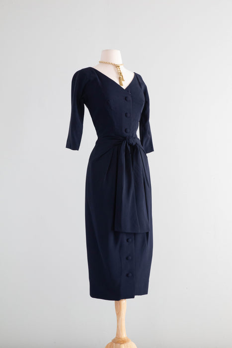 Glamorous 1950's Suzy Perette Navy Blue Cocktail Dress / Small