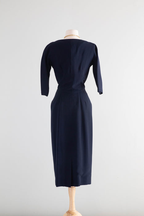 Glamorous 1950's Suzy Perette Navy Blue Cocktail Dress / Small