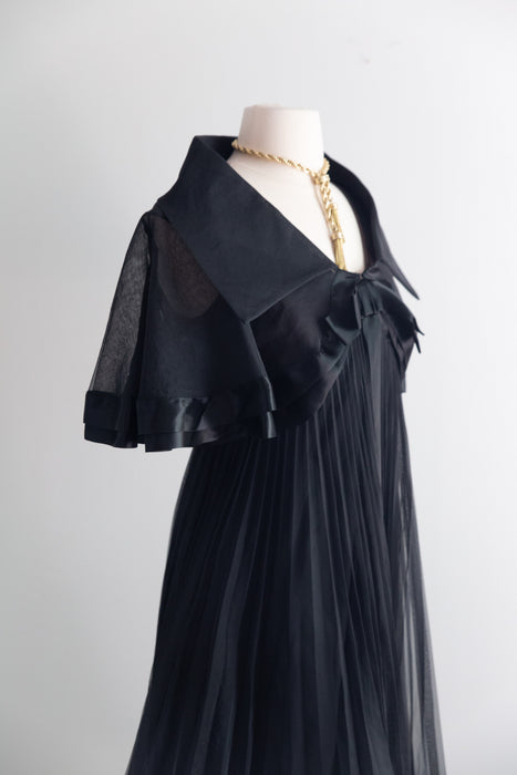 Fabulous 1960's Pleated Black Babydoll Party Dress With Matching Capelet / M