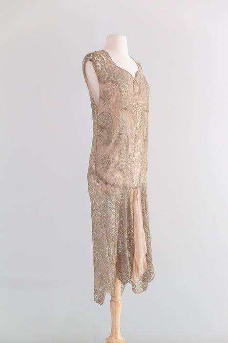 Ghostly 1920's Metallic Embroidered Net Flapper Dress AS-IS / S