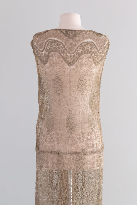 Ghostly 1920's Metallic Embroidered Net Flapper Dress AS-IS / S