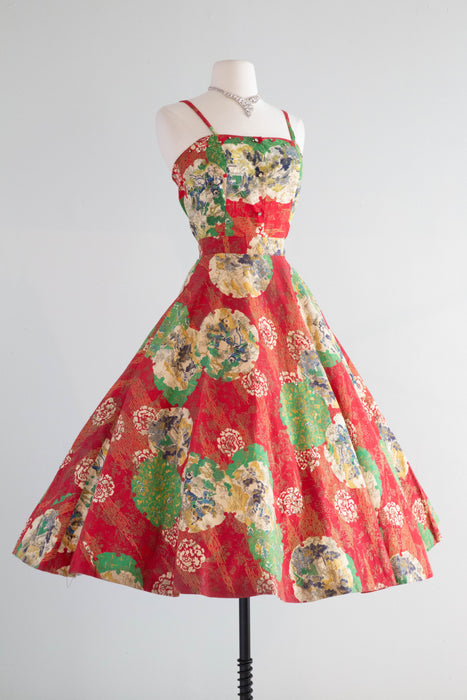 Spectacular 1950's Japanese Novelty Print Circle Skirt and Top Set / Small