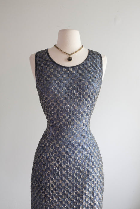 BLUE STEEL Chic 1980's Beaded Cocktail Dress / Small