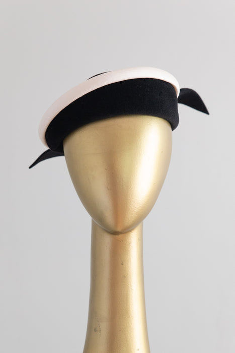 Vintage Philip Somerville London Black Pillbox Hat With Back Bow