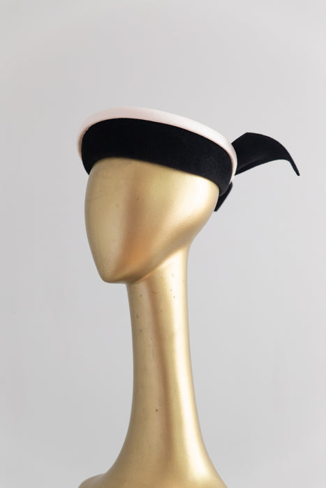 Vintage Philip Somerville London Black Pillbox Hat With Back Bow