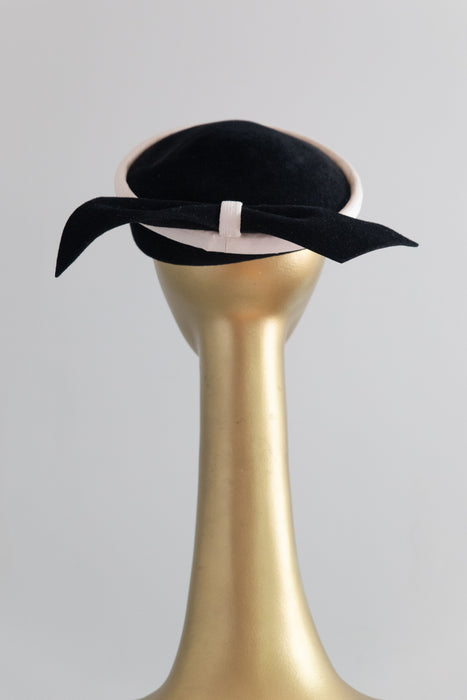 Vintage Philip Somerville London Black Pillbox Hat With Back Bow