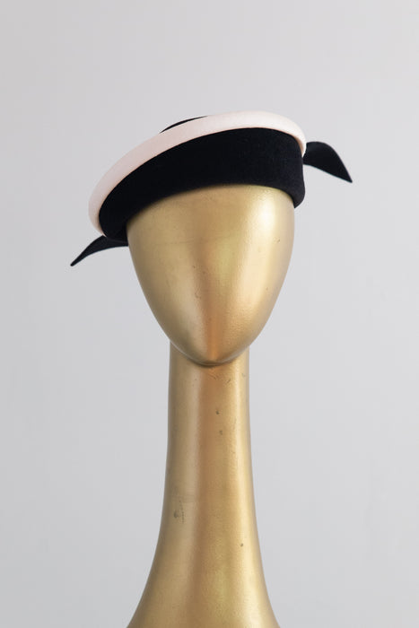 Vintage Philip Somerville London Black Pillbox Hat With Back Bow