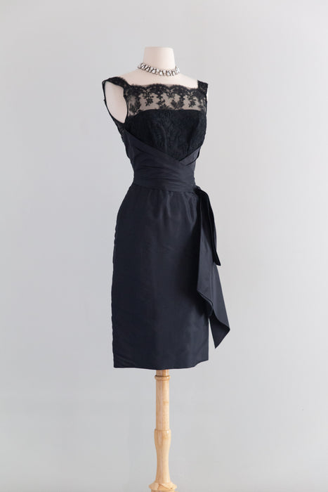 Glamorous 1950's Black Silk Taffeta Cocktail Dress By Milgrim / XS