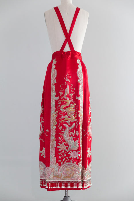 Spectacular Chinese Silk Wedding Skirt With Dragon & Phoenix Metallic Embroidery / SM