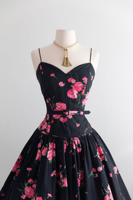 Fabulous 1950's Jerry Gilden Carnation Print Cotton Sundress / SM