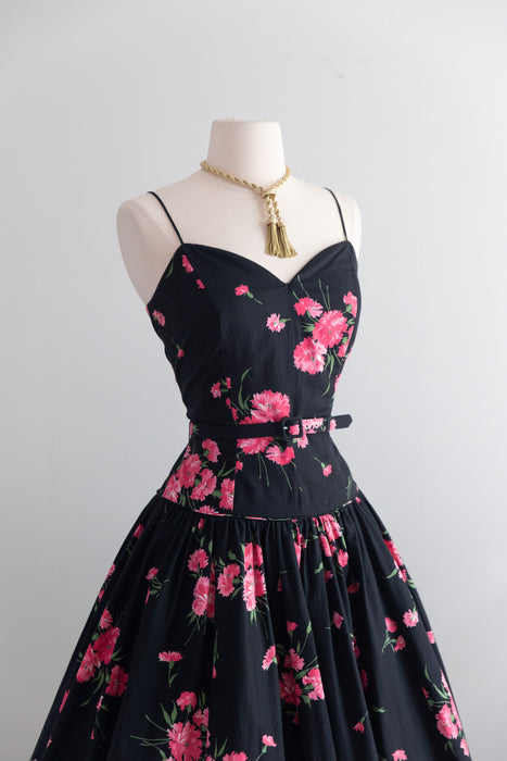 Fabulous 1950's Jerry Gilden Carnation Print Cotton Sundress / SM