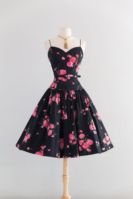 Fabulous 1950's Jerry Gilden Carnation Print Cotton Sundress / SM