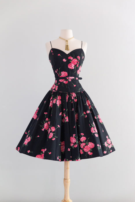 Fabulous 1950's Jerry Gilden Carnation Print Cotton Sundress / SM