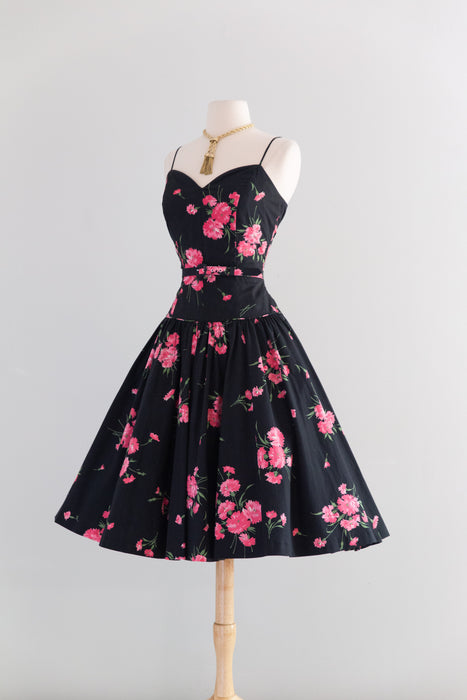 Fabulous 1950's Jerry Gilden Carnation Print Cotton Sundress / SM