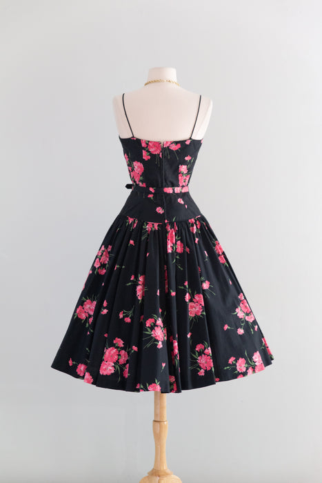Fabulous 1950's Jerry Gilden Carnation Print Cotton Sundress / SM