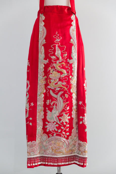 Spectacular Chinese Silk Wedding Skirt With Dragon & Phoenix Metallic Embroidery / SM