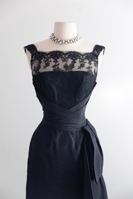 Glamorous 1950's Black Silk Taffeta Cocktail Dress By Milgrim / XS