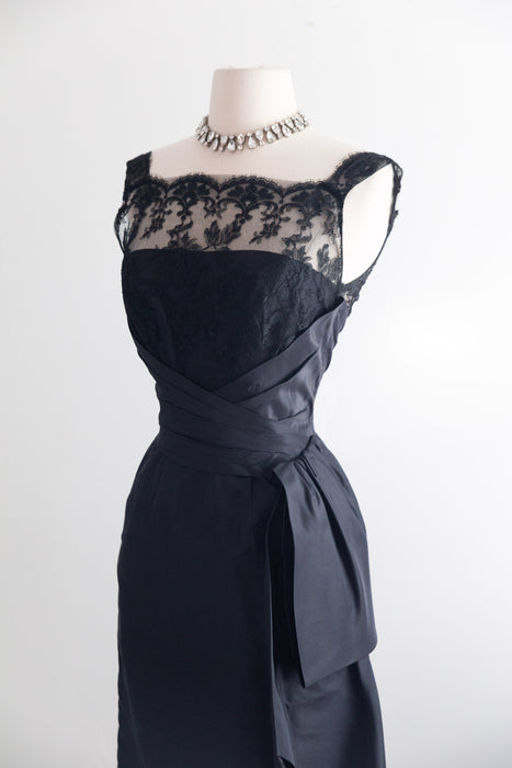 Glamorous 1950's Black Silk Taffeta Cocktail Dress By Milgrim / XS