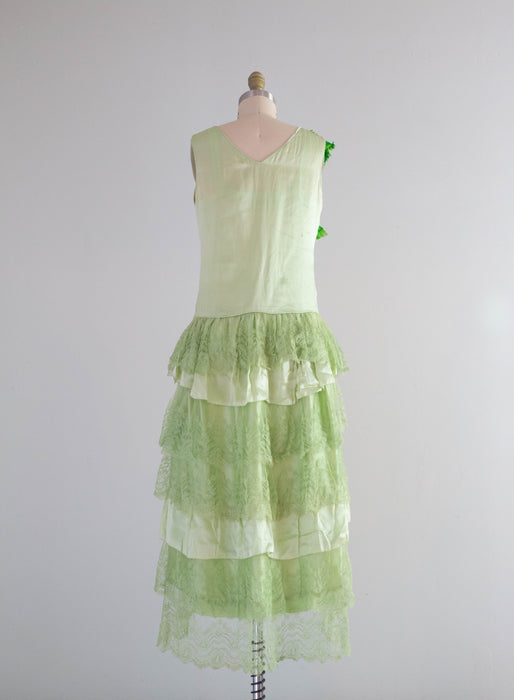 Ethereal 1920's Absinthe Green Silk Flapper Dress / Small