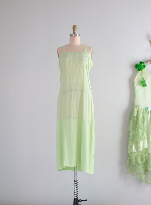 Ethereal 1920's Absinthe Green Silk Flapper Dress / Small