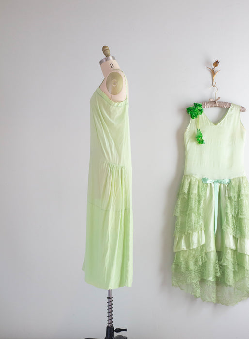 Ethereal 1920's Absinthe Green Silk Flapper Dress / Small