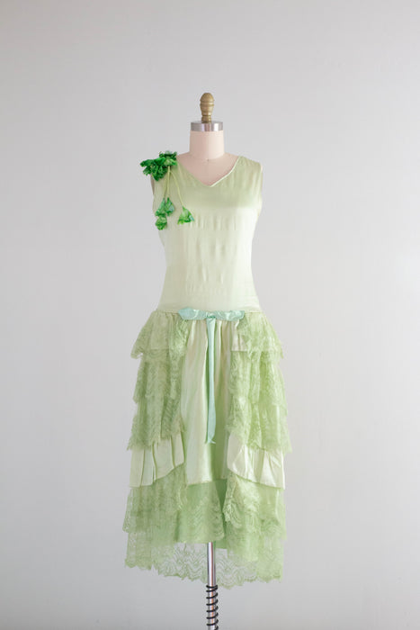 Ethereal 1920's Absinthe Green Silk Flapper Dress / Small Xtabay Vintage Ethereal 1920's Absinthe Green Silk Flapper Dress / Small Xtabay Vintage
