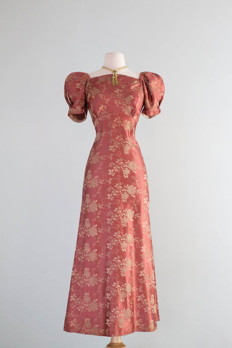 Gleaming 1930's Autumn Rose Silk Brocade Evening Gown / Small