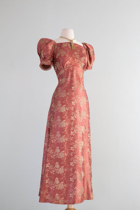 Gleaming 1930's Autumn Rose Silk Brocade Evening Gown / Small