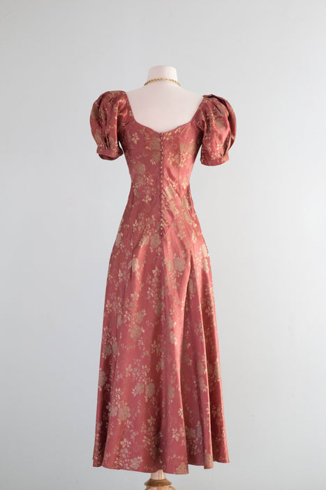 Gleaming 1930's Autumn Rose Silk Brocade Evening Gown / Small