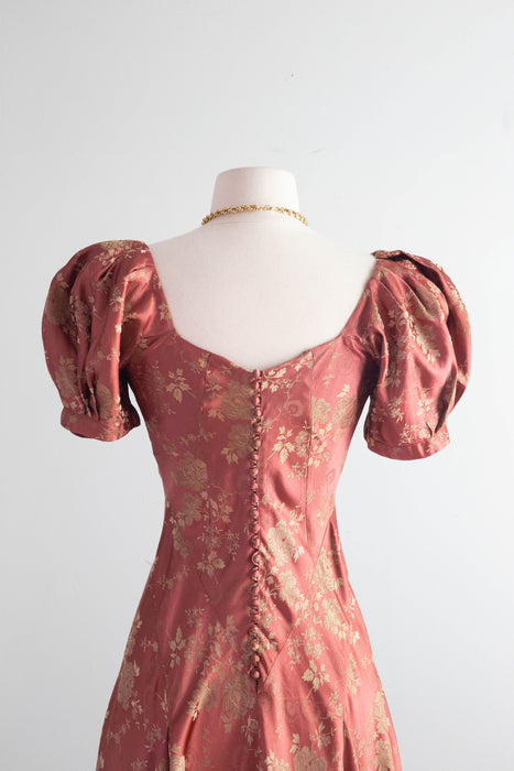 Gleaming 1930's Autumn Rose Silk Brocade Evening Gown / Small