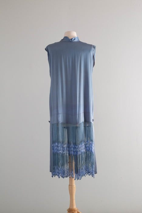 Rare 1920's Icicle Fringe Flapper Dress in French Blue Silk / M Xtabay Vintage Rare 1920's Icicle Fringe Flapper Dress in French Blue Silk / M Xtabay Vintage