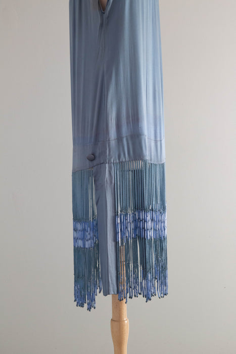 Rare 1920's Icicle Fringe Flapper Dress in French Blue Silk / M