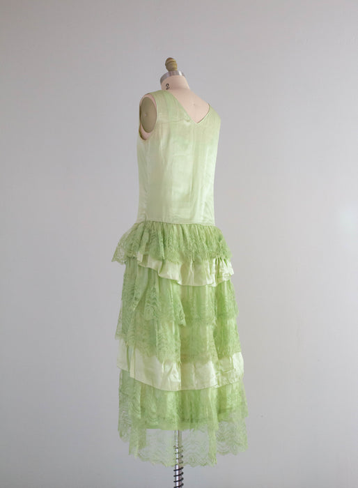 Ethereal 1920's Absinthe Green Silk Flapper Dress / Small