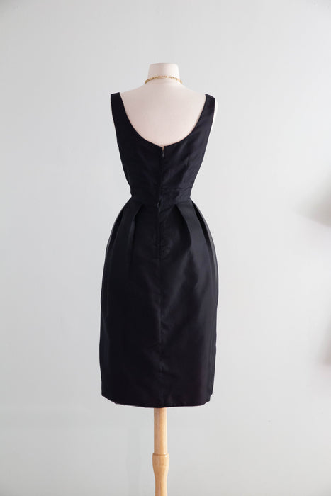 Stunning Late 1950's Black Silk Organza Cocktail Dress With Sheer Swing Coat / S