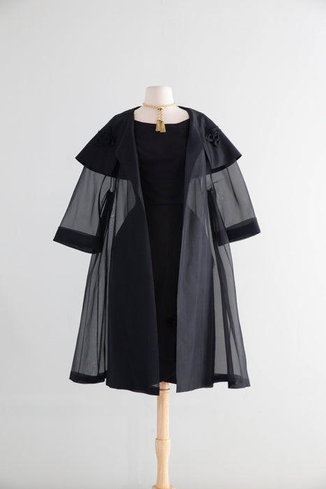 Stunning Late 1950's Black Silk Organza Cocktail Dress With Sheer Swin – Xtabay Vintage Stunning Late 1950's Black Silk Organza Cocktail Dress With Sheer Swin – Xtabay Vintage