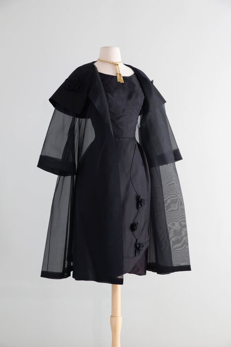Stunning Late 1950's Black Silk Organza Cocktail Dress With Sheer Swin – Xtabay Vintage