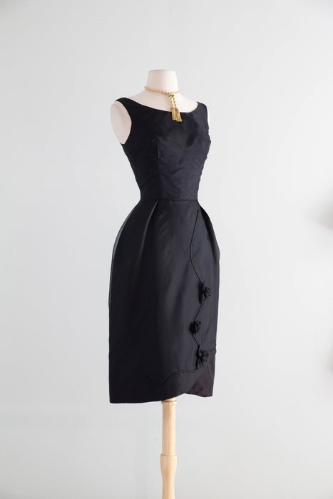 Stunning Late 1950's Black Silk Organza Cocktail Dress With Sheer Swing Coat / S
